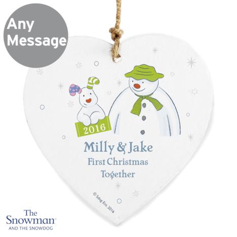 Personalised The Snowman & The Snowdog Heart Decoration Extra Image 1